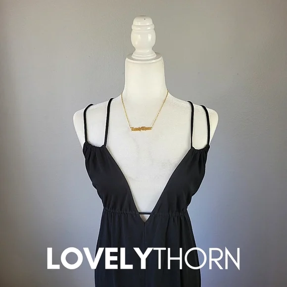 ZARA // black strappy plunge open back goddess midi dress - Picture 7 of 16